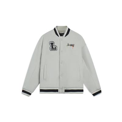 Li-Ning Sport Life Series Pattern Embroidered Single-Breasted Long Sleeve Cotton Jacket Unisex Jacket Sprout-Yellow Gray AJMS141-3