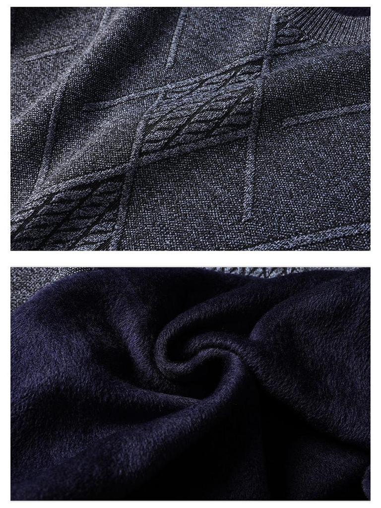 2025 Men's Winter Sweater: Mid-Aged Plush Knit, Thickened, Round Neck, Dad Style, Casual, Warm