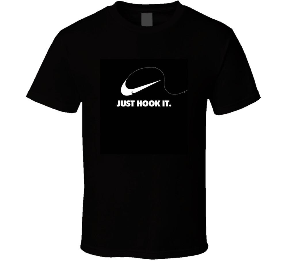 A fishing hook Just Hook it Swoosh Paraody just do it t shirt M
