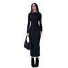 INS Fashion Style 2024 New Arrival Women's Clothing Fashion round Neck Long Sleeves Silm Hip Bag Pure Color Elegant Dress