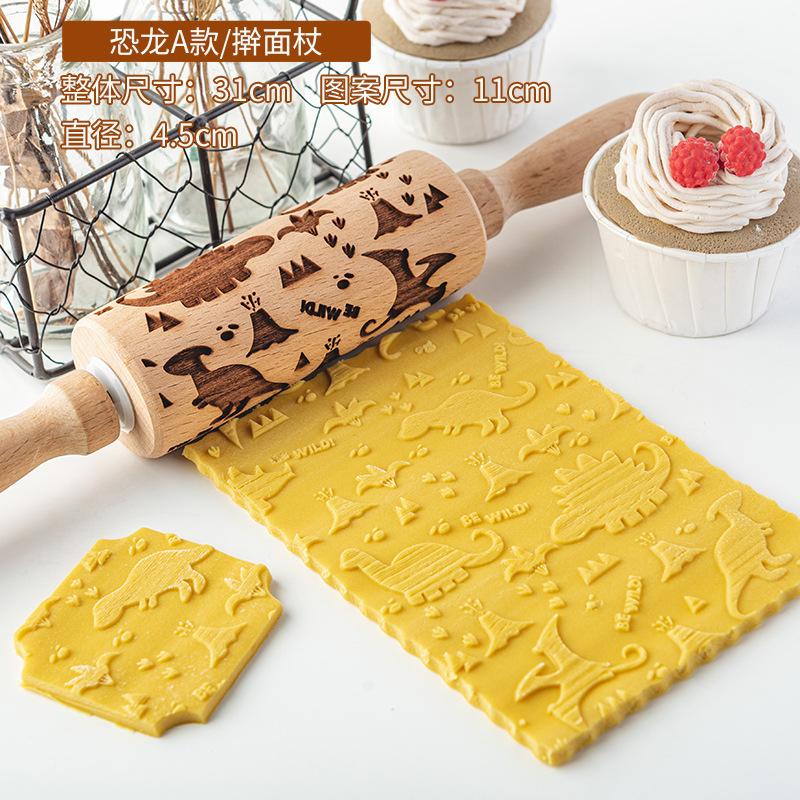 

Cartoon Print Rolling Pin Solid Wood Sun Dinosaur Pattern Cookie Doughnut Pressing Roller Wooden Stick Baking Tool