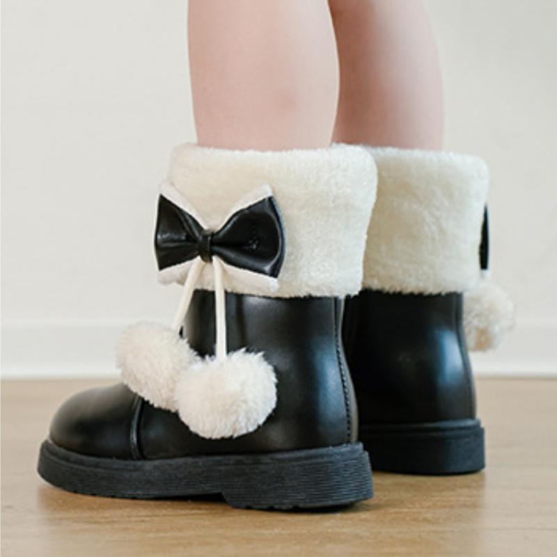 Children's snow boots, girls' leather short boots, winter velvet warm princess boots, medium to large children's and girls' cotton boots