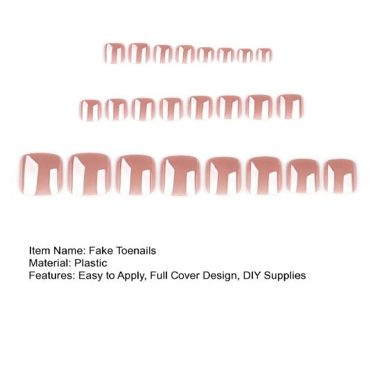 24Pcs Glossy Press On Toenails for Women, Short Square Stick-on Fake Nails, Removable Reusable Glue On False Toe Nails