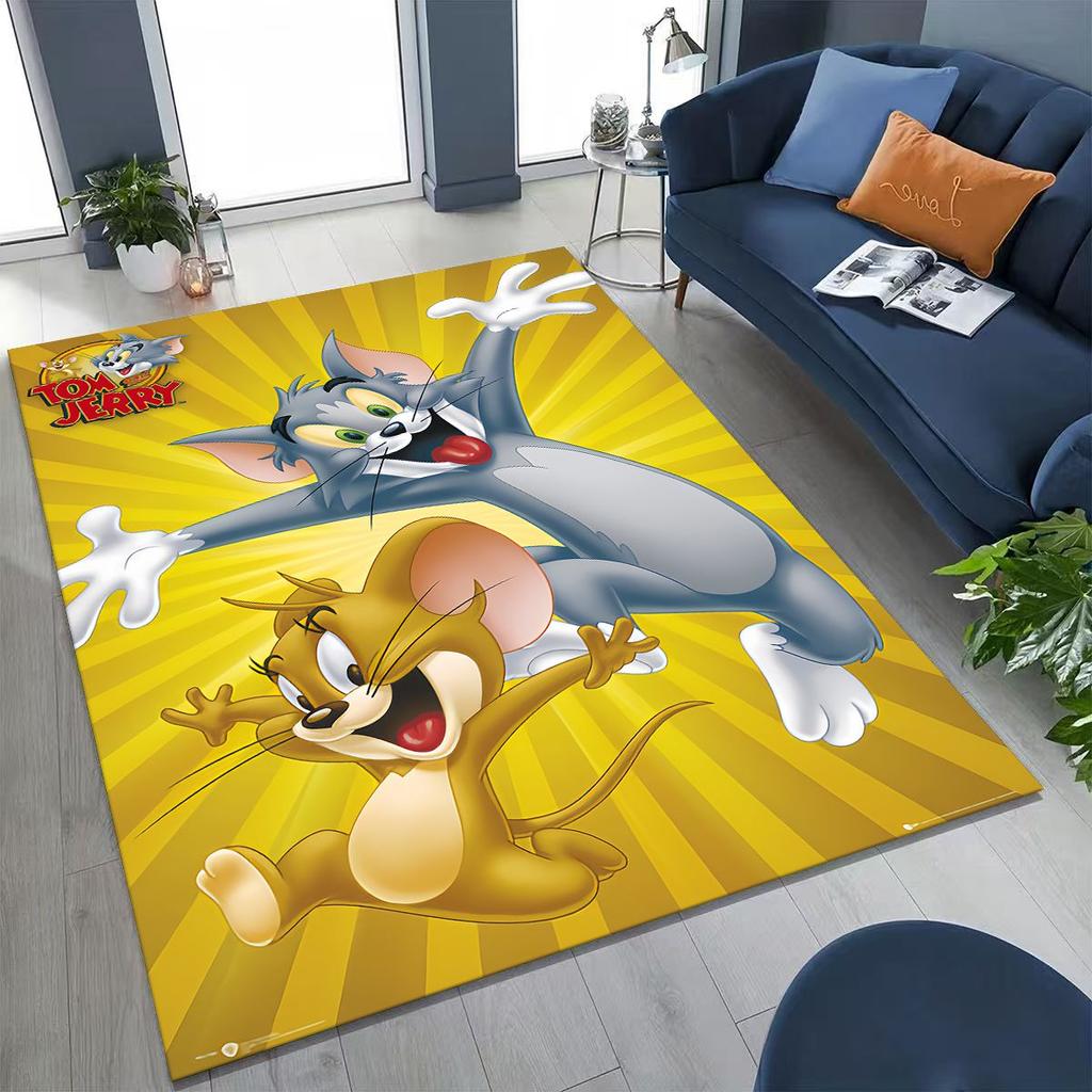 Dywanik Artystyczny z Kreskówką Tom i Jerry Kot Mysz 3D do Sypialni Salonu Kanapy Domu Mata Wycieraczka Dekoracja, Duża Antypoślizgowa Mata Podłogowa dla Dzieci