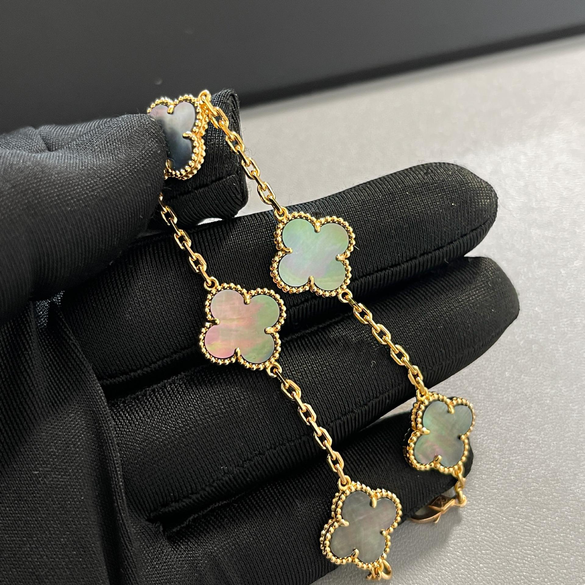 

Высококлассный тонкий браслет-цветок, четырехлистный клевер, пятицветок для женщин, высококачественный браслет из 18-каратного золота в подарок на день рождения девушке V gold high version