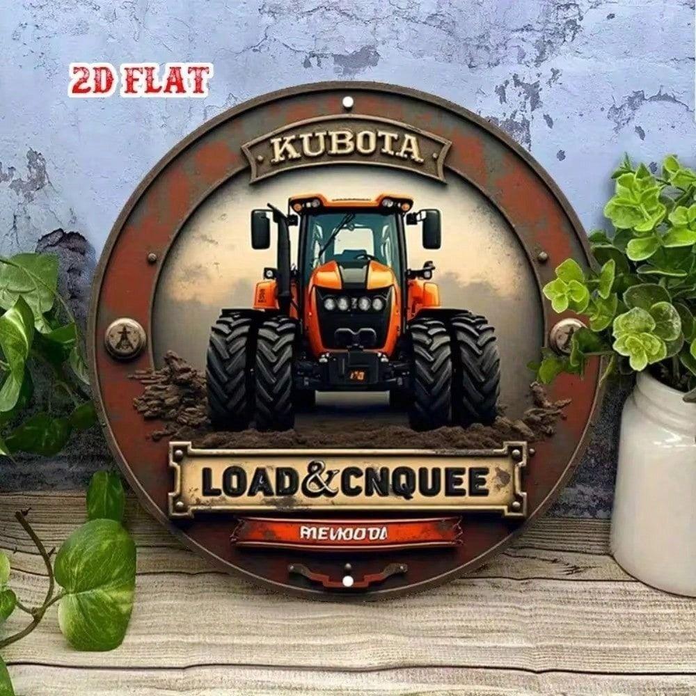 Metal Poster Tractor Kubota Rustic Farmer Garage Wall Decor Round Flat