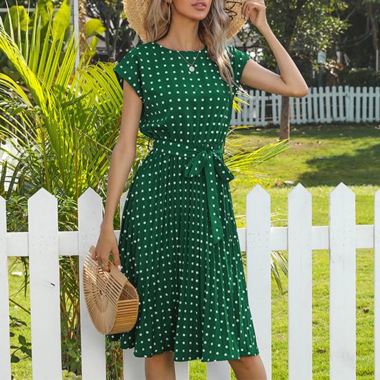 Lady Dress Polka Dots Cool Clothing Lady Short Sleeve Pleated Dress