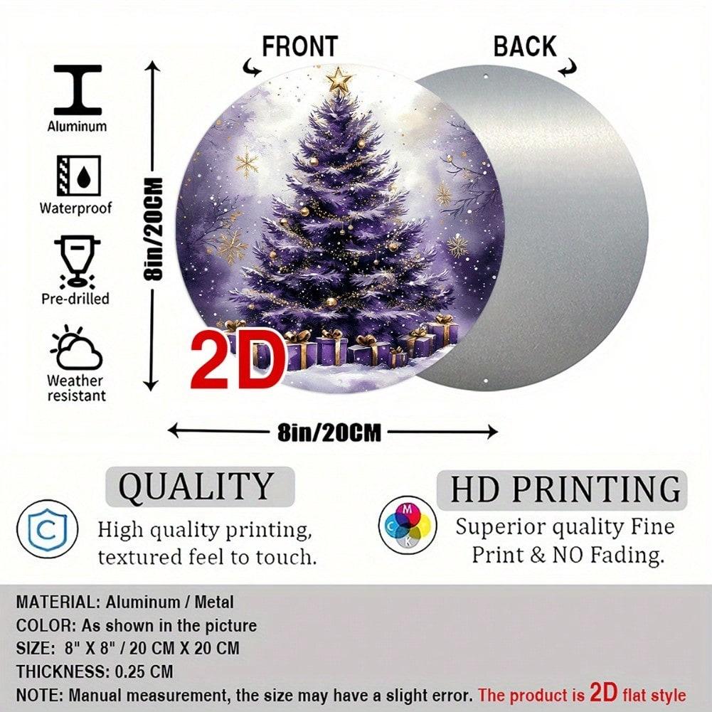 Planetjuice Vintage Purple Christmas Tree Metal Wreath Sign Home Wall Decor Gift 20x20