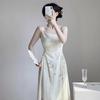 Chinese Ink Bamboo Print Spaghetti Strap Fairy Mori Girl Slimming Summer Dress