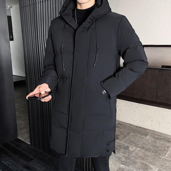 Men Cotton Coat Hooded Drawstring Long Sleeve Full Zipper Closure Cotton Jacket