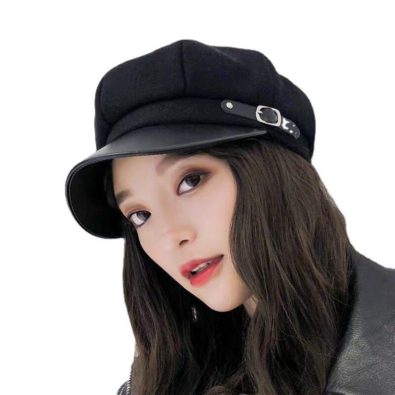 Women's Wool Beret: Fashionable Korean-Style Duckbill Hat, Warm and Stylish Octagonal Design for Autumn and Spring