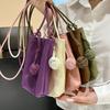 Women Crossbody Mobile Phone Bag Street with Literary Mini Artistic Small Round Ball Pendant Super  Soft Leather Cute