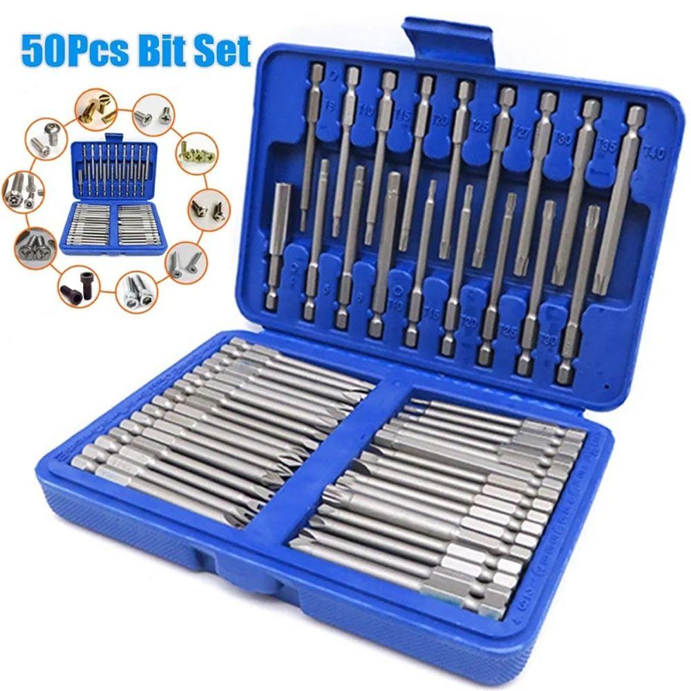 50/36Pcs 1/4 Head Long Screwdriver Bit Set Extra Long Torx Star Hex Spline Bit