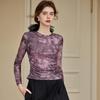 Women's Printed Ruched Round Neck Long Sleeve T-Shirt