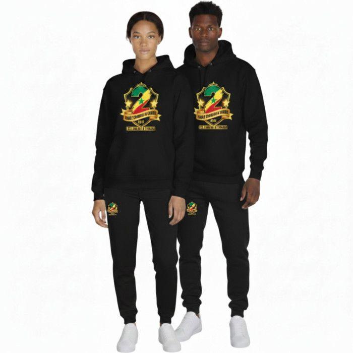 Survêtement - NPZ - Inspiré Sénégal 2025 - Noir - Blason 'Double Champion d'Afrique' - Ensemble sweat & pantalon