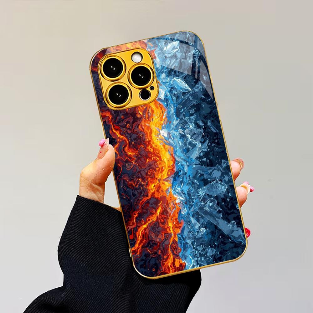 Ice and Fire Phone Case High-end Phone Case Electroplated Glass TPU PhoneCase for iPhone 17 16 15 14 13 12 11pm Pro Plus