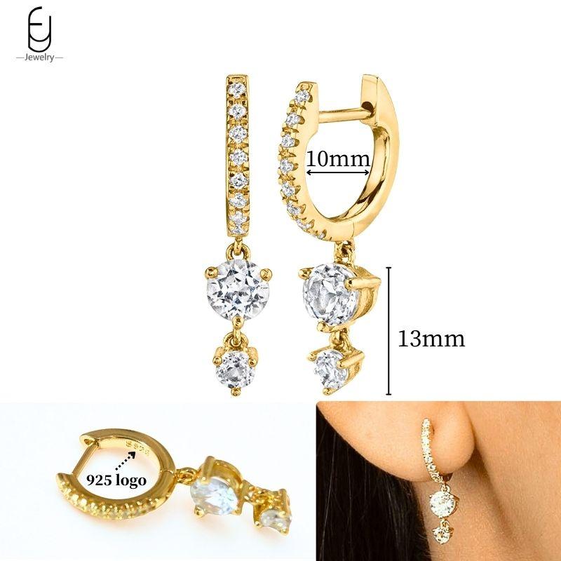 925 Silver Ear Needle White Crystal Gold Earrings for Women Luxury Water drop/Heart/Flower Pendant Earring Fine Jewelry