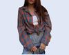 Women's Retro Plaid Long Sleeve Loose Lapel Shirt for Spring and Autumn