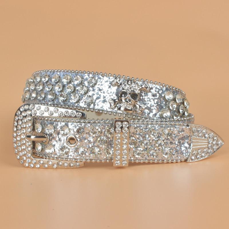 Curea de damă cu craniu și stras, stil european și american, curea de damă extinsă, stil denim, curea pentru exterior
