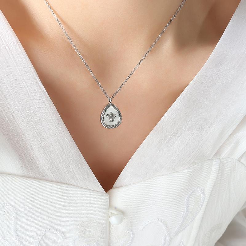 Cartoon Style Cute Water Drop Seashell Crown Pendant Necklace & Versatile Earrings Jewelry Set for Women