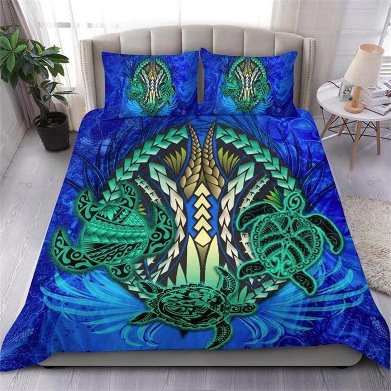 

Hibiscus Floral Duvet Cover Tribal Polynesian Turtle Bedding Set Hawaiian Polyester Comforter Cover King Size For Kid Adult Teen EU single(135x200cm)