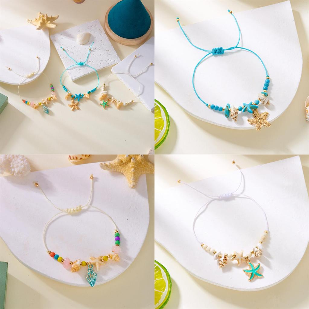 Bohemian Starfish Shell Beaded Bracelet With Electroplated Zinc Alloy For Summer Beach Vacation Gift