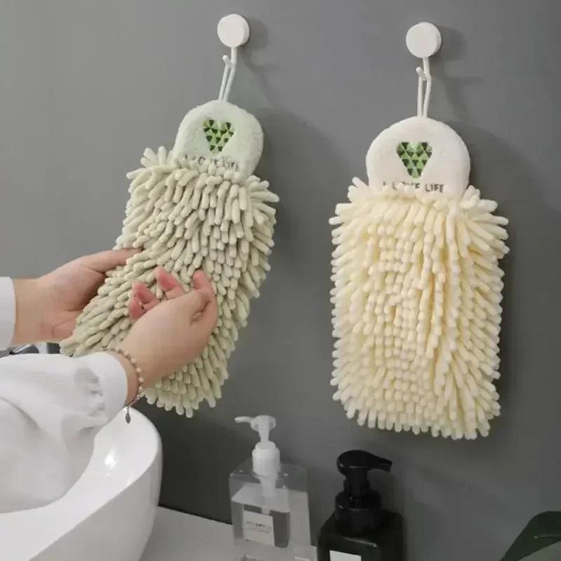 Hangable Fast Drying Kitchen Towel Absorbent Chenille Hand Towel with Fun Cartoon Embroidery Design
