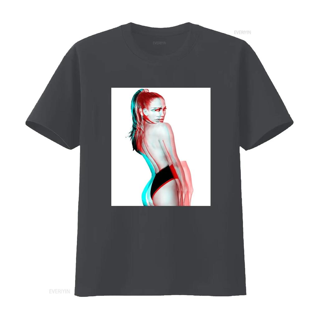 Jennifer Lopez Glitch 3D Effect Portrait T-Shirt Pop Star Vintage Aesthetic White Unisex Casual Women And Men T-shirts