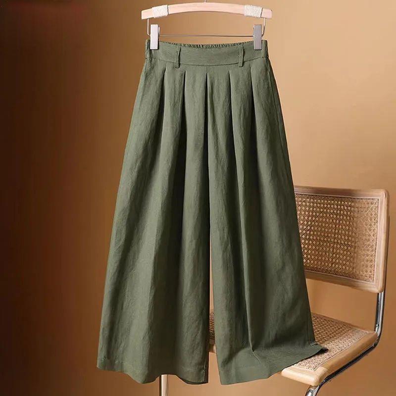 Women's High Waist Cotton-Linen Drape Wide-Leg Skirt Pants - Elastic, Thin, Versatile, 2025 Style