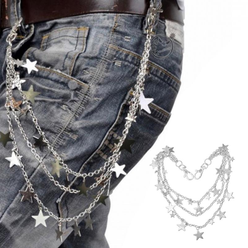 Punk Style Hip Hop Multilayer Star Pants Chain Waist Chain Men Women Jean Silver Clothing Accessory Double Lobster Clasp