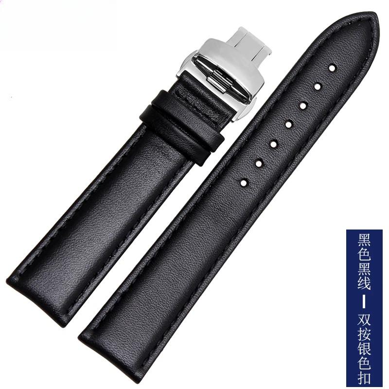 Smooth Genuine Calfskin Leather Watchband 18mm 19mm 20mm 21mm 22mm 23 Soft Straps Automatic Butterfly Buckle Business Watch Band