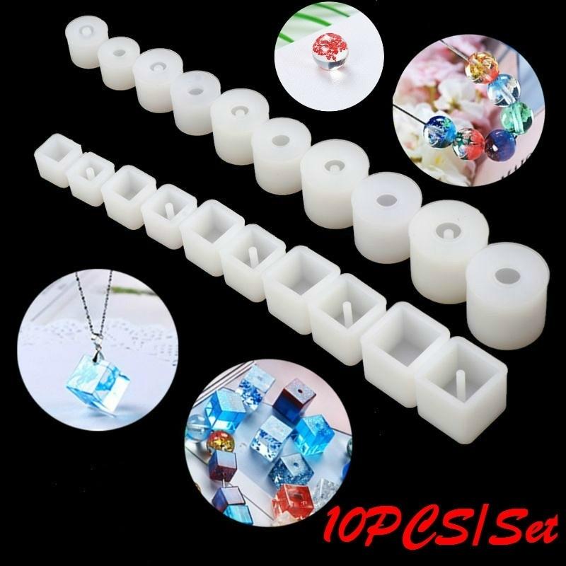 DIY Mold Jewelry Making Resin Casting Mold 10PCS/Set Silicone Resin DIY Round Square Beads
