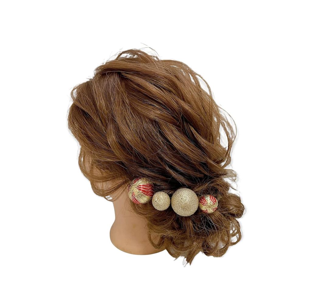 Japanese style hair ornament red gold ball kanzashi gold ceremony graduation ceremony wedding furisode hakama headdress kanzashi coming-of-age
