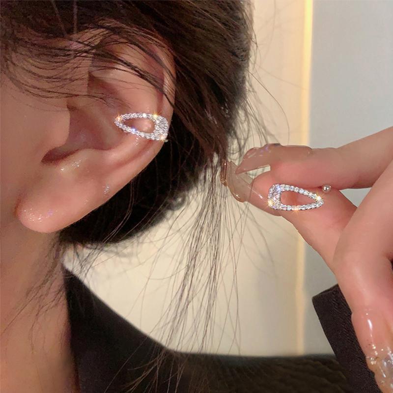 1 Pair Sliver Color Zircon Tassel Ear Clips for Women Fashion Liquid Metal Wing No Piercing Long Chain Ear Cuff Zircon 2025 New