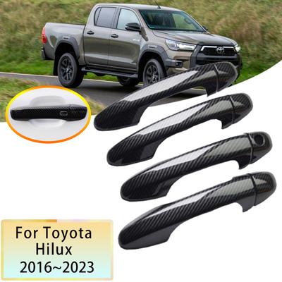 For Toyota Hilux Revo Rocco AN110 AN120 AN130 2016~ Accessories Carbon Fiber Car Door Handle Cover Stickers 2018