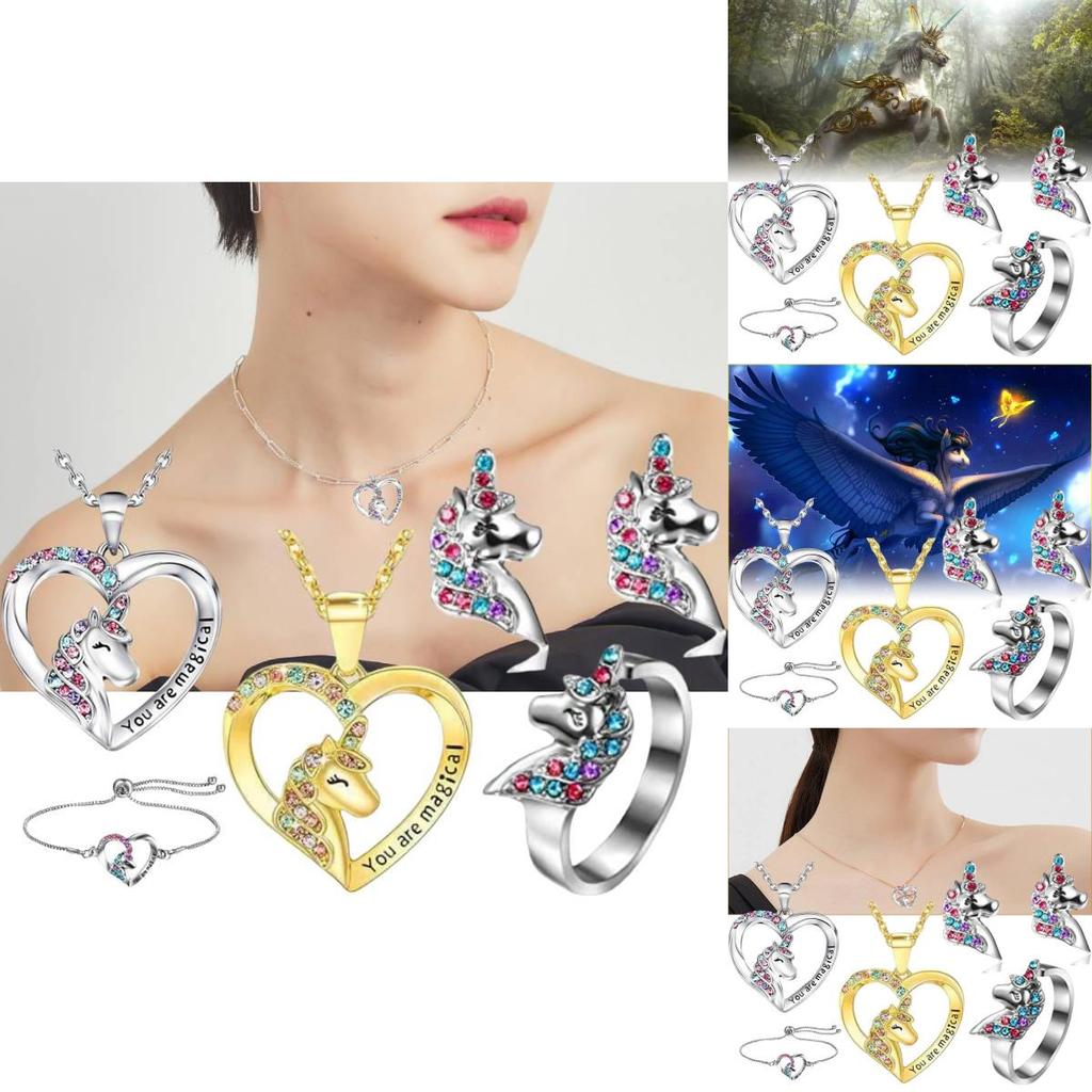Stunning Unicorn Heart Pendant Necklace In Colorful Design With Adjustable Chain Length