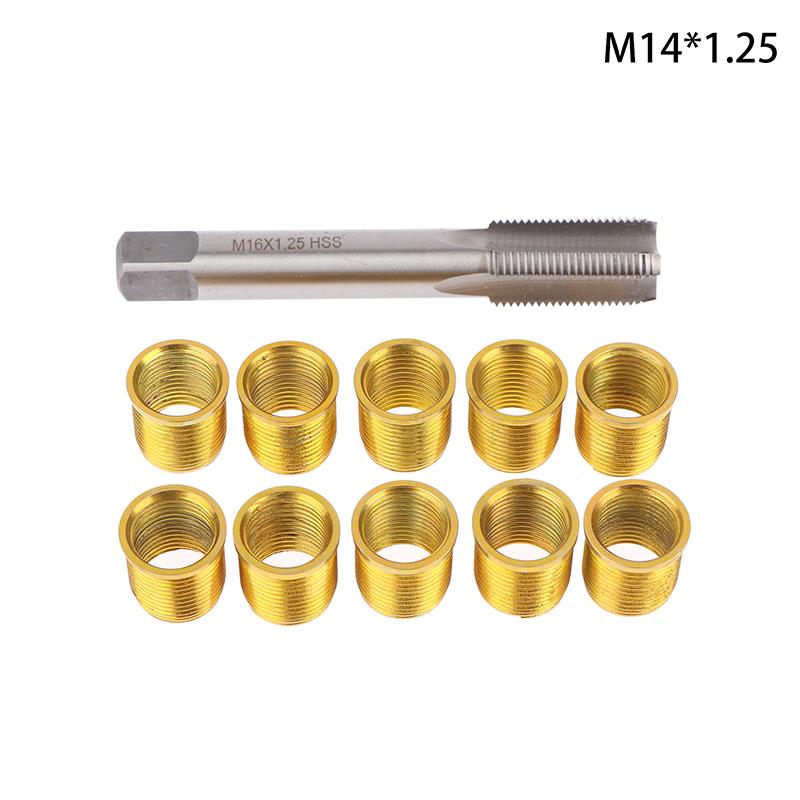 Spark Plug Thread Hole Repair Tools Metal M12X1.25 Inserts M14X1.25 Tap 14Mm Rethreaded Kit Threaded Tap Spark Plug Tap Inserts as the picture