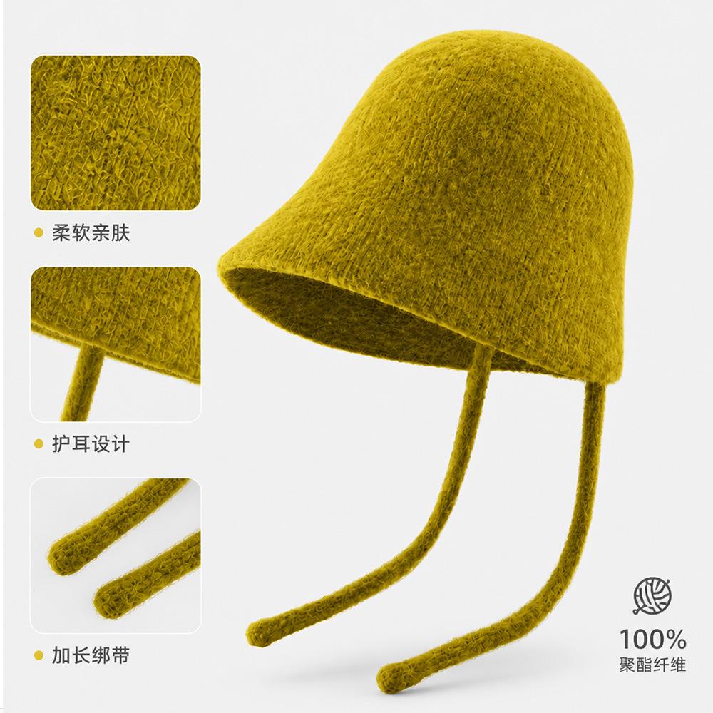 Autumn and winter knitted hat women's face small ear protector wool hat lace-up versatile windproof warm ear protector pullover hat