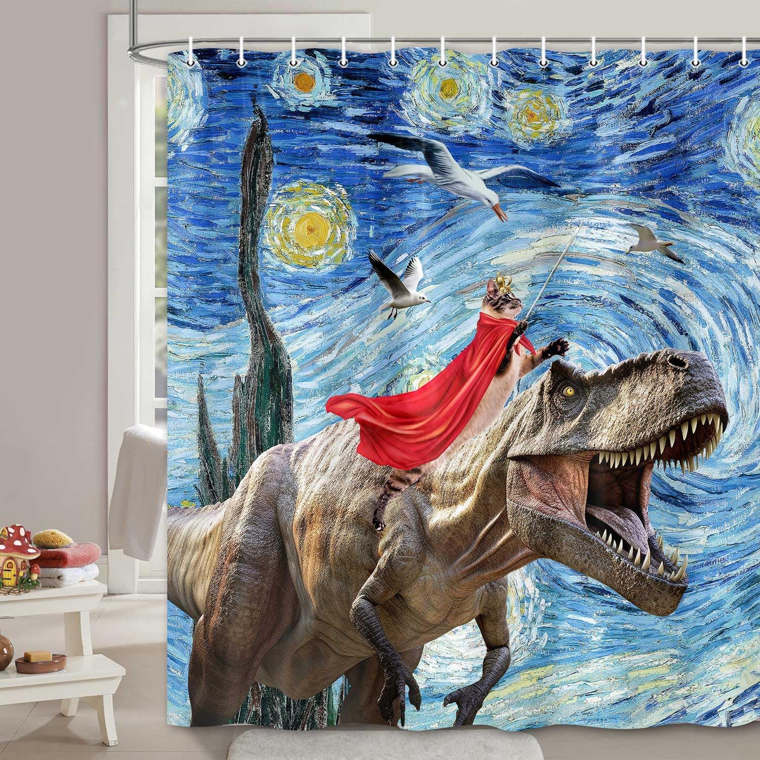 

Смешная шторка для душа с животными, катающимися на серфинге, медведь с пистолетом, слон, кошка, динозавр, декор для ванной комнаты, мультяшная детская шторка для ванны из полиэстера 90x180cm-35x70in