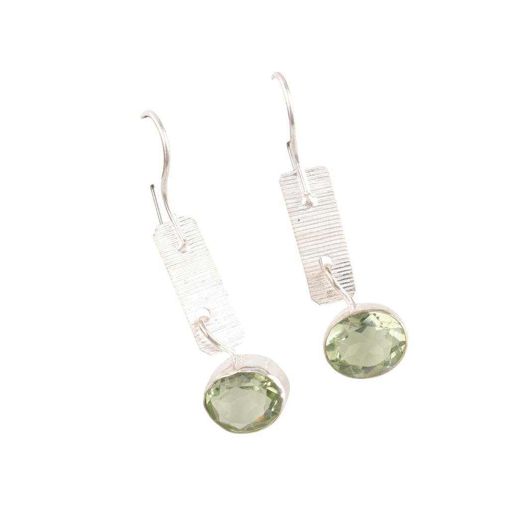 Green Amethyst Gemstone 925 Fine Silver Jewelry Designer Handmade Earrings 1.9" EE-168-12