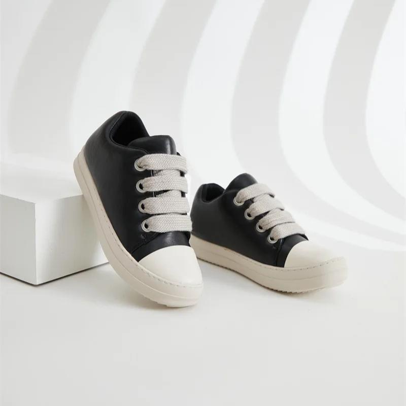 Vintage Shoes Thick Shoelace Fashion High Top Platform Black Leather Casual Women's Chunky Sneaker