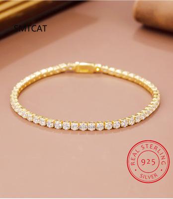 2mm Moissanite Tennis Bracelet for Woman Men 925 Silver Plated Gold Hip Hop Chain Round Bubble Diamond Bracelets