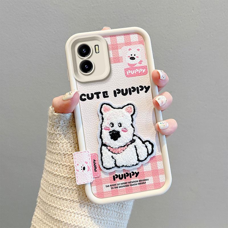 KEYSION Cartoon Cute Plush Embroidery Case for VIVO Y15S Y15A with Lanyard Soft Silicone Shockproof Phone Cover for VIVO Y16 Y01