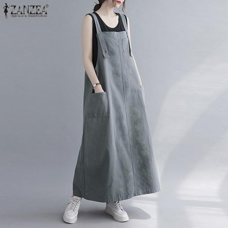 ZANZEA Dámské ležérní overalové šaty s čtvercovým límečkem s popruhy bez rukávů