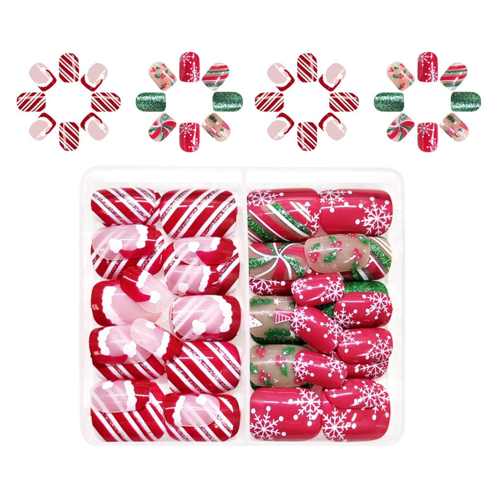 

Рождественские полноцветные накладные ногти, линии, накладные ногти, короткие квадратные накладные ногти, блестящие искусственные ногти для зимы