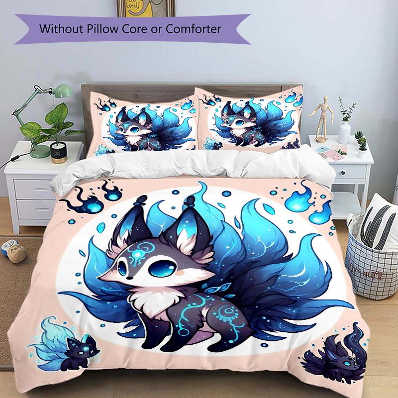 

3pcs Cute Fox Material Bedding Set - Includes Quilt Cover and Pillowcases, Suitable for All Seasons, Machine Washable - Ideal Gift for Famil 135cm*200cm