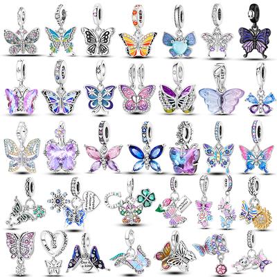Schmetterling Hängeanhänger Kupfer Original Rosa Blau Zirkon Fliegen Schmetterlinge Anhänger Passend für Armband DIY Schmuck Für Frauen Geschenk