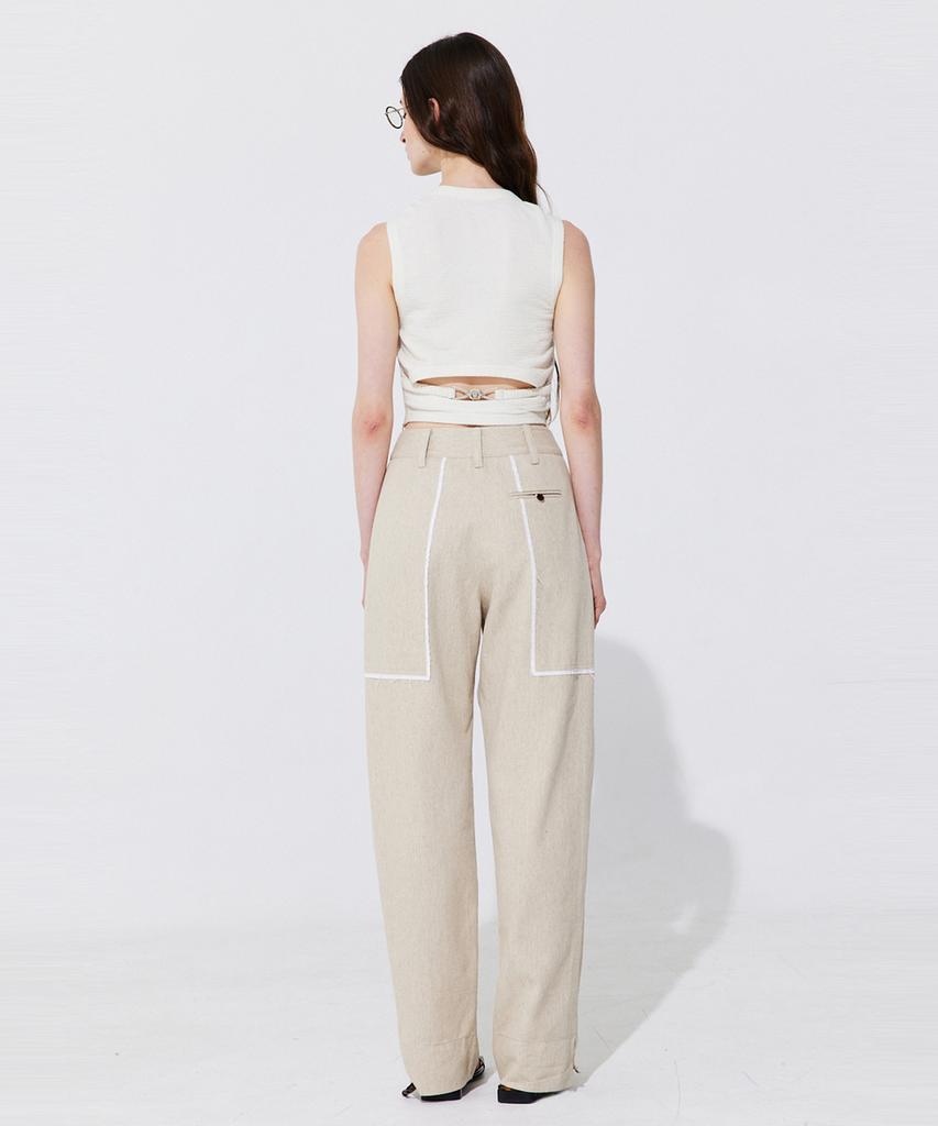 WNDERKAMMER Color-Block Point Linen Trousers_Beige