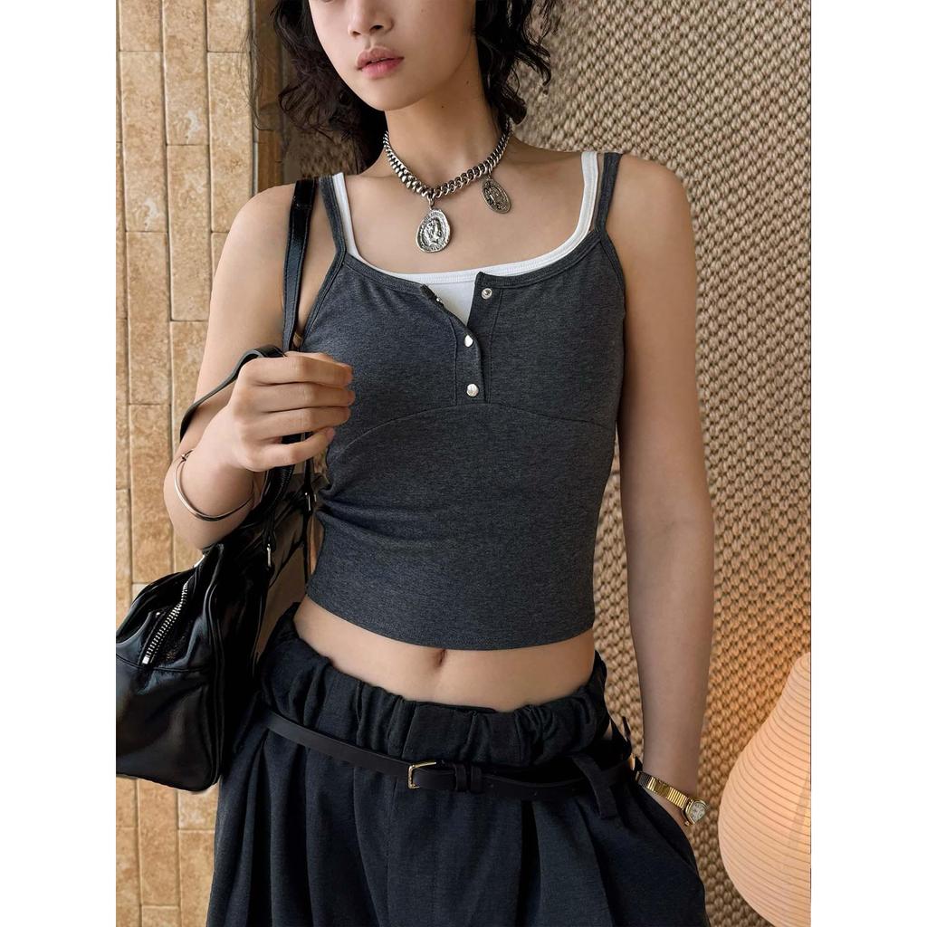 Louvre Spring Double Strap Buttoned Camisole Slimming Top