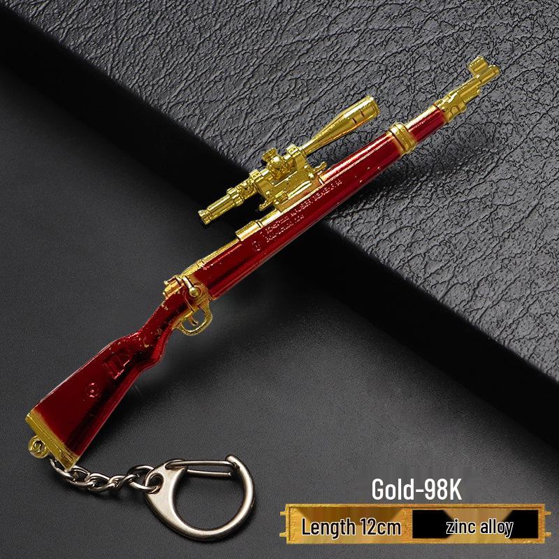 PUBG Peace Elite Chicken Dinner Anime Keychain Alloy Model Gun Toy Pendant